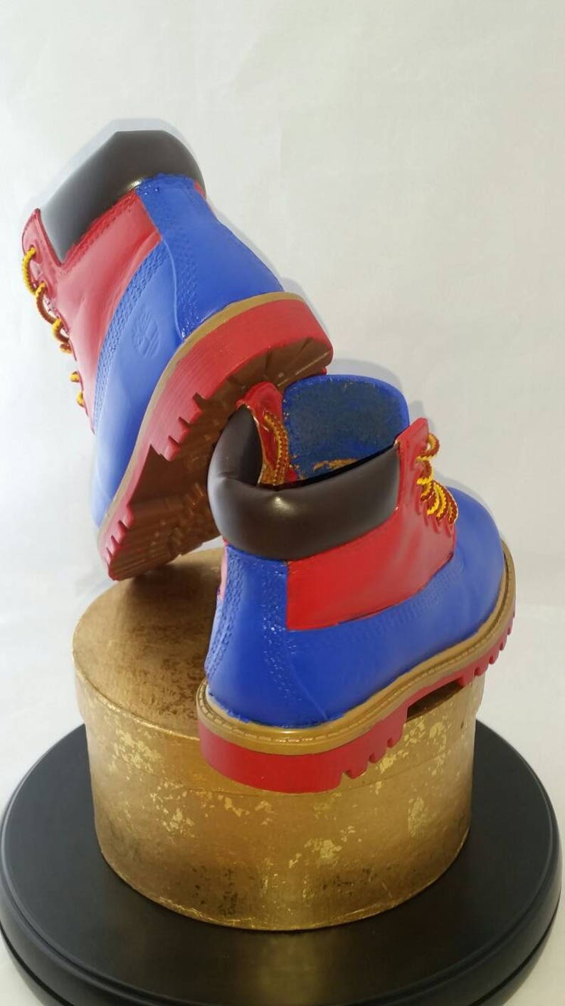 red and blue timbs