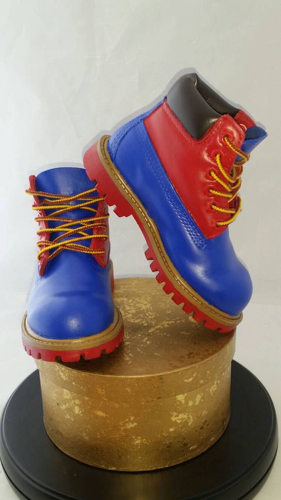 blue and red timberland boots