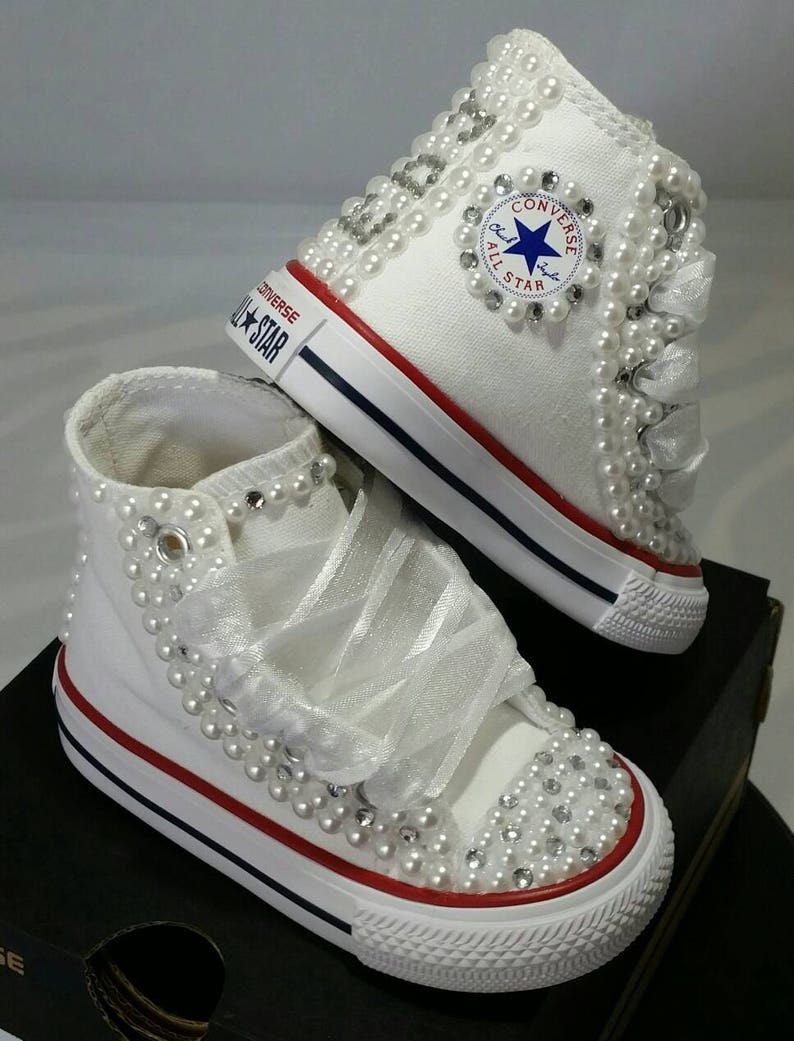 Flower Girl Wedding Converse Bridal Sneakers Bling & Pearls Etsy