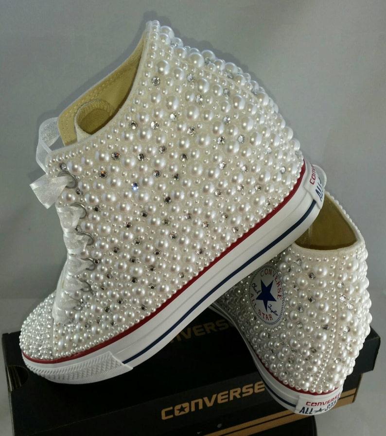 Wedge Wedding Converse Bridal Sneakers Bling &amp; Pearls