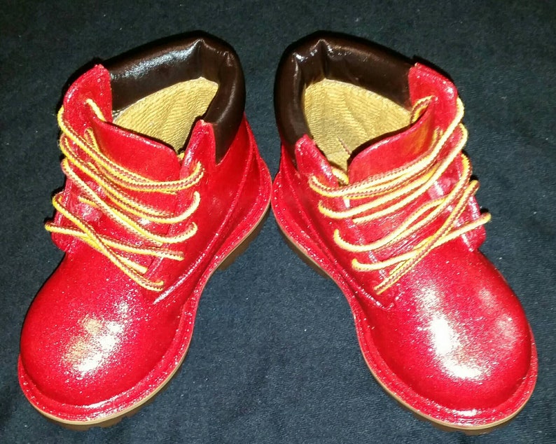 Kids Glitter Timberland Boots Custom Timberlands Red