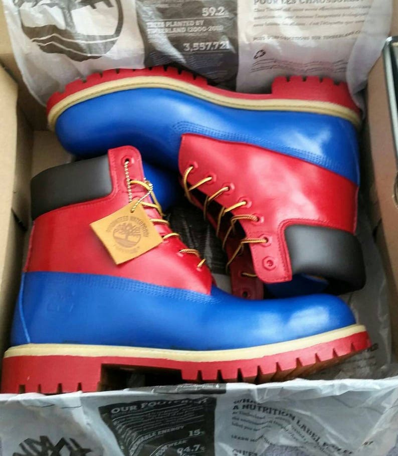 Red and Blue Timberland Boots Custom 