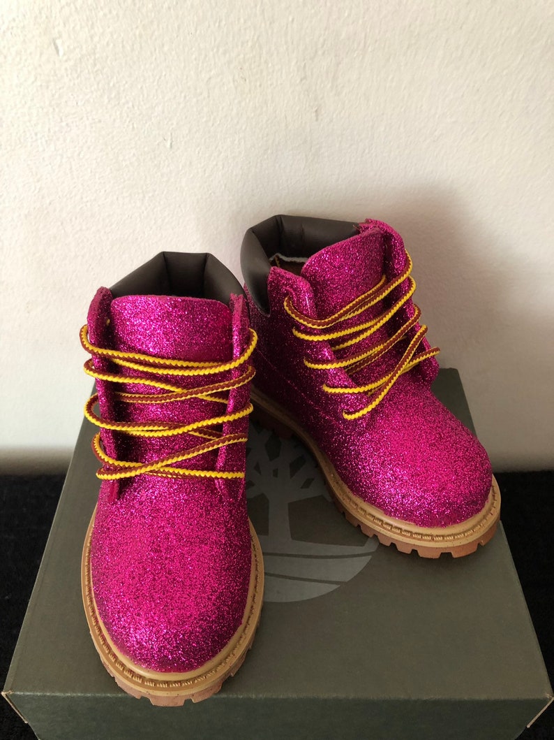 Kids Glitter Timberland Boots Custom Timberlands Pink Etsy