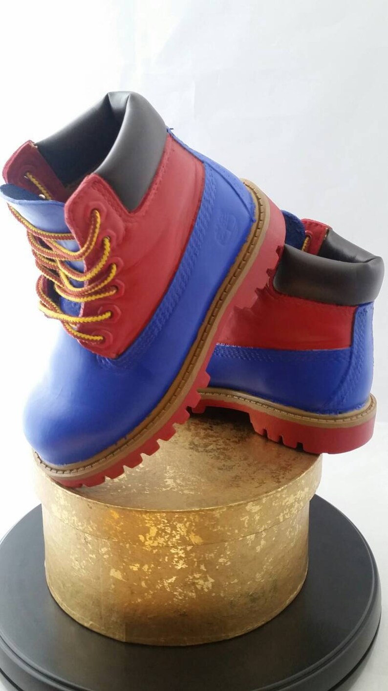 red and blue timbs