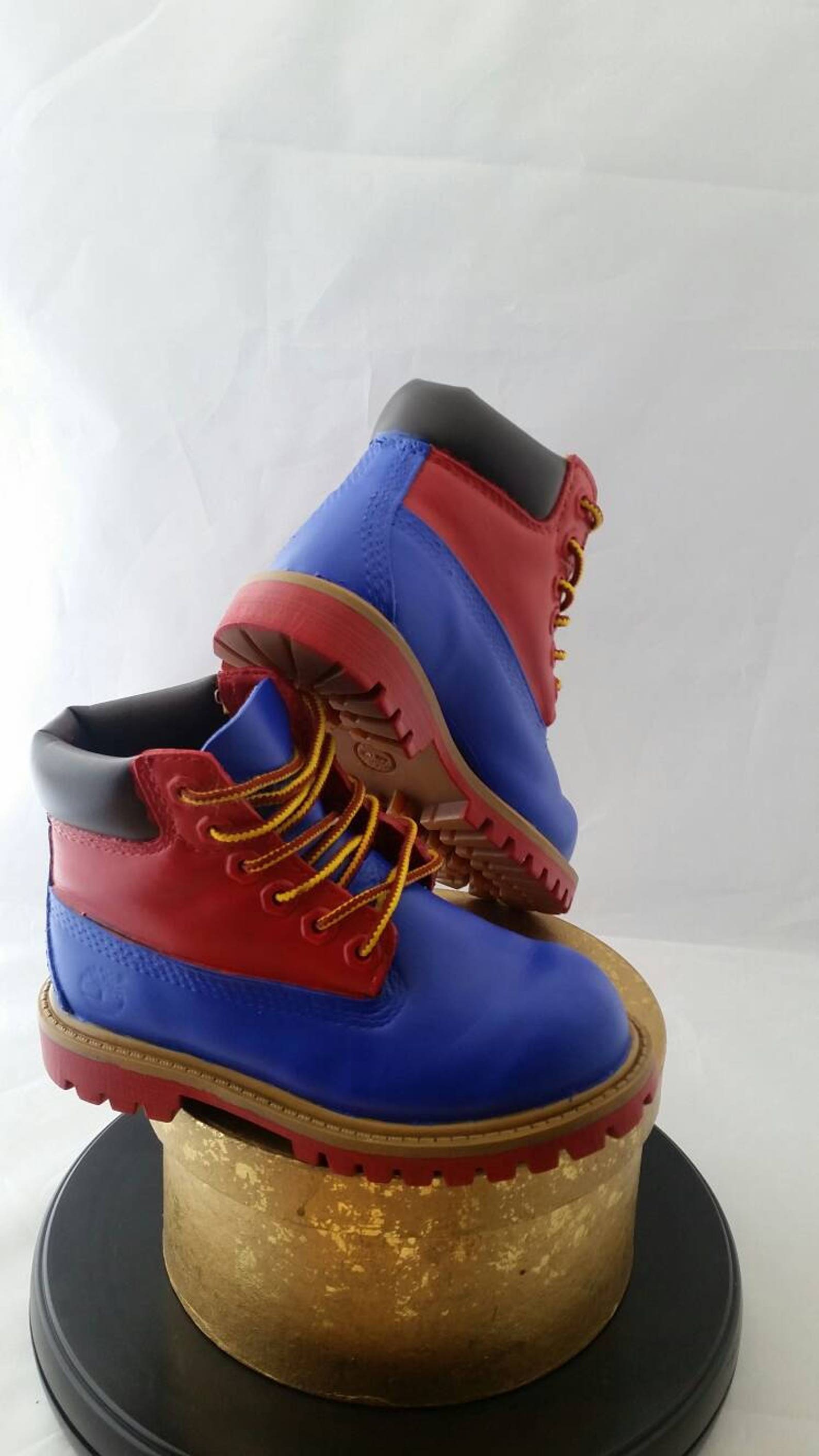 red and blue timbs