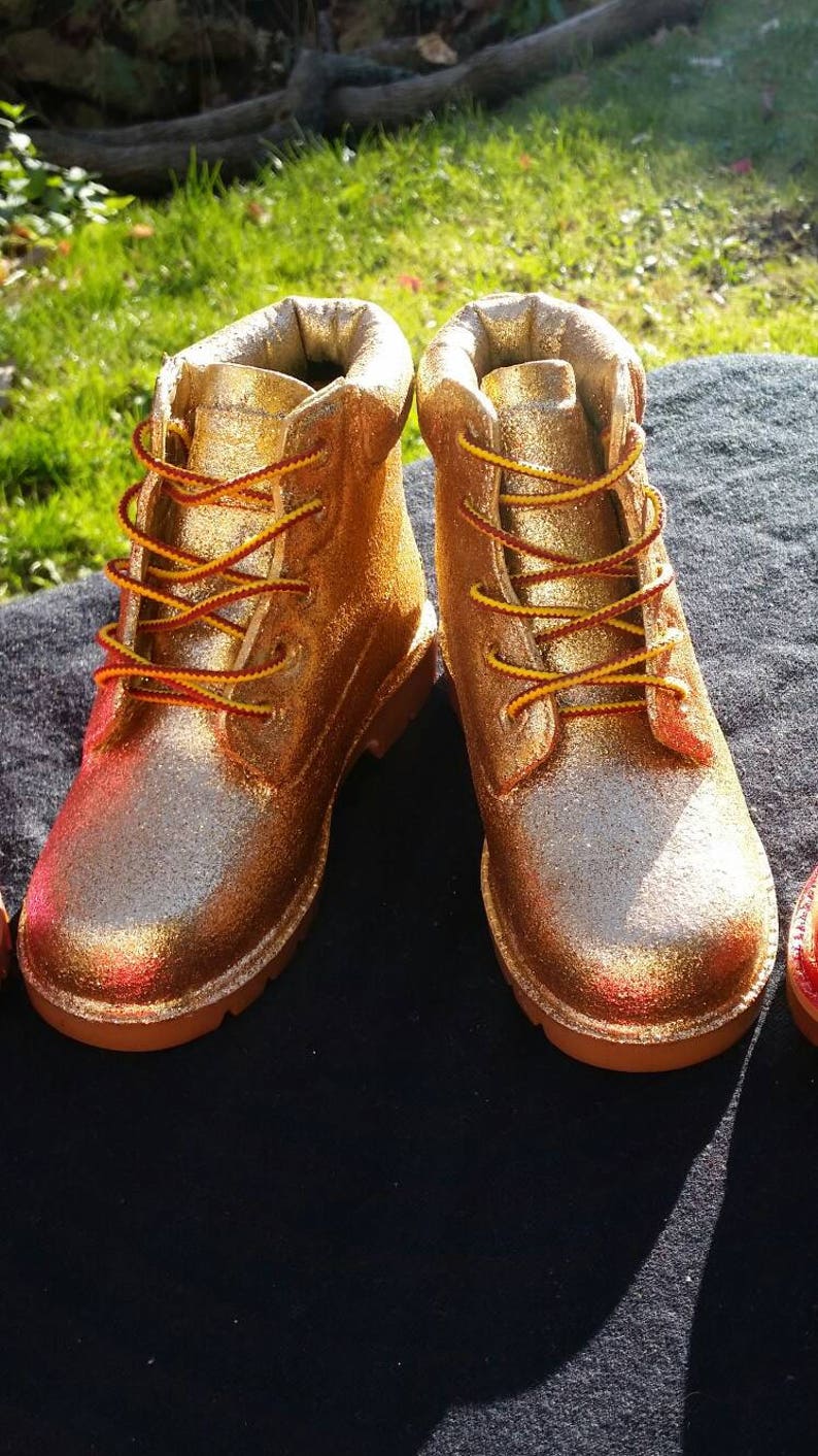 Kids Glitter Timberland Boots Custom Timberlands Gold Etsy