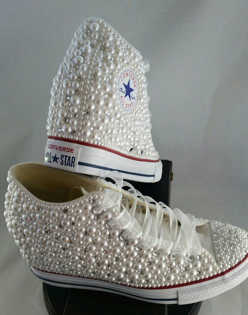 Wedge Wedding Converse Bridal Sneakers Bling &amp; Pearls