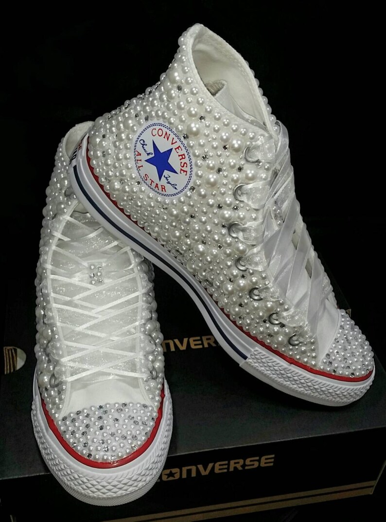 Wedding Converse Bridal Sneakers Bling &amp; Pearls Custom Etsy