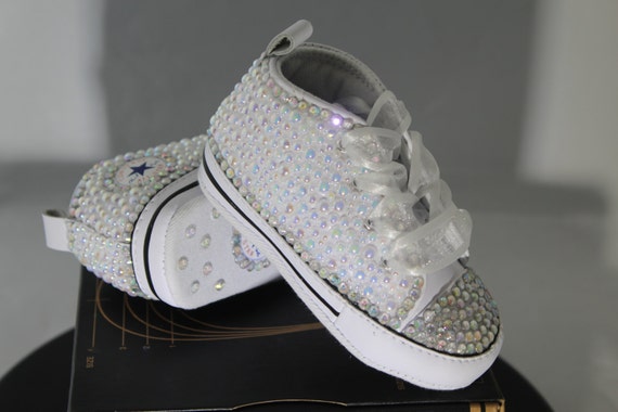 white baby bling converse