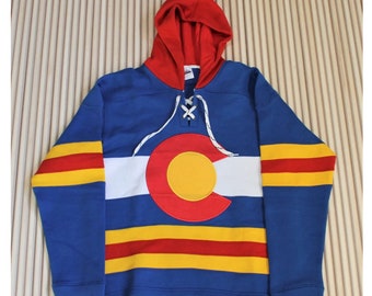 Colorado Flag Hockey Sweater: Embroidered Hooded Sweatshirt
