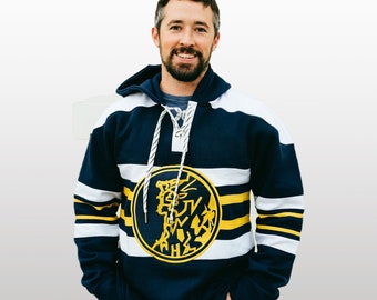 Embroidered NH Hockey State Sweater: Old Man of the Mountain Hooded Sweatshirt