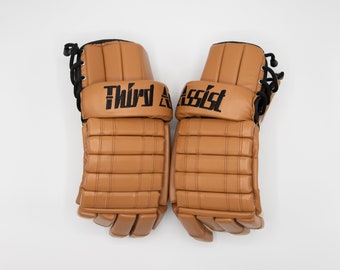 Vintage Leather Hockey Gloves: Throwback Brown High-Cuff Design