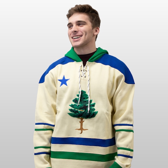 Maine State Flag Hockey Sweater – Embroidered Hooded Sweatshirt