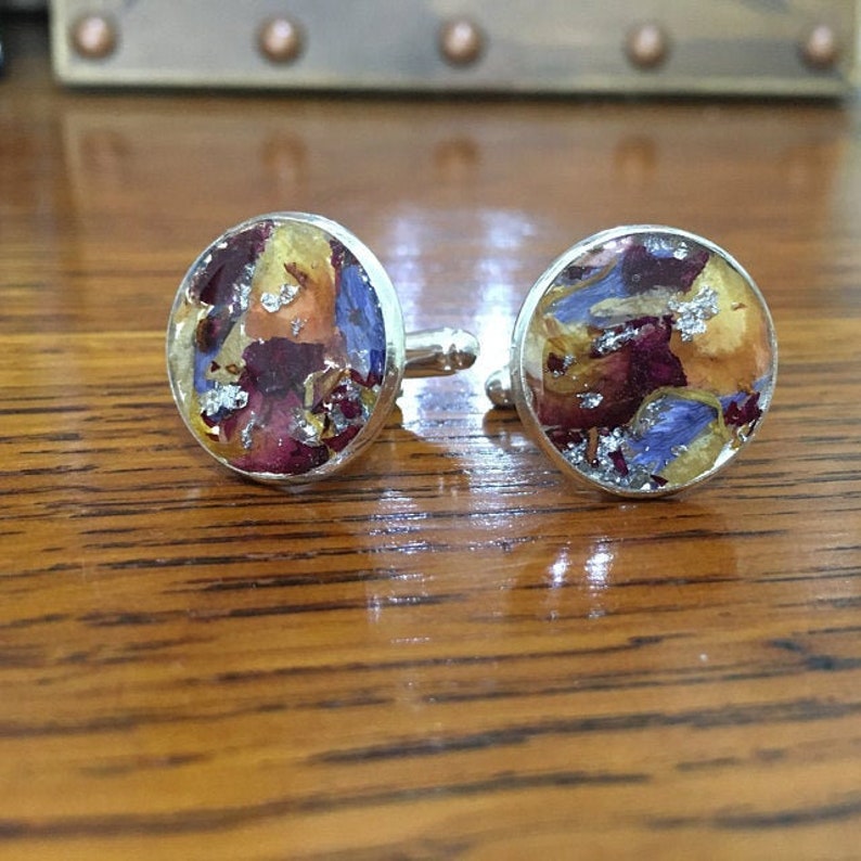 funeral flowers cuff links, wedding flowers preserved pressed flower wedding wedding flower cuff link keepsakes