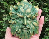 green man face plaque, green man leaf man plaque, green man of the woods, pagan, Green Man, tree spirit, man of the forest,