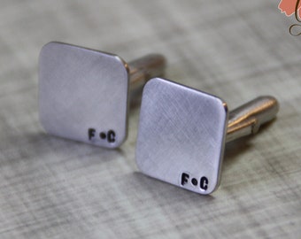 Sterling Silver Cufflinks, Personalized Brushed Square Cuff Links, Hand Stamped, Men's Jewelry, Custom Shirt Fasteners, Initials, Monogram