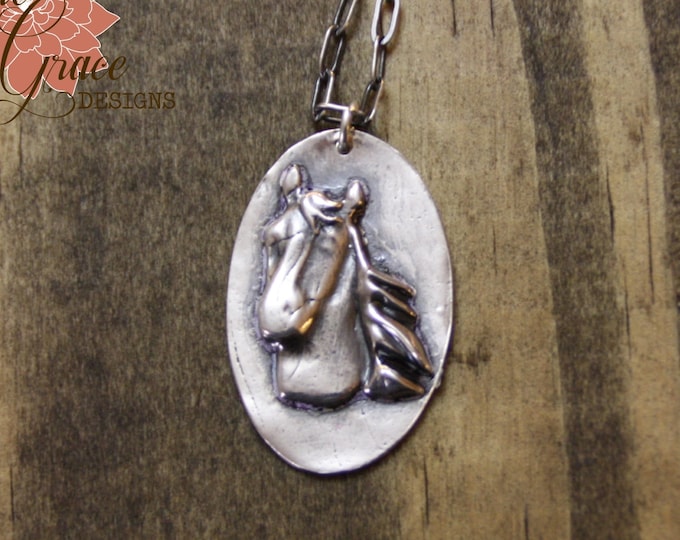 Silver Horse Necklace, Fine Silver, Sterling Silver, Equestrian Necklace, Horse Lover, Horse Cameo, Precious Metal Clay - READY TO SHIP