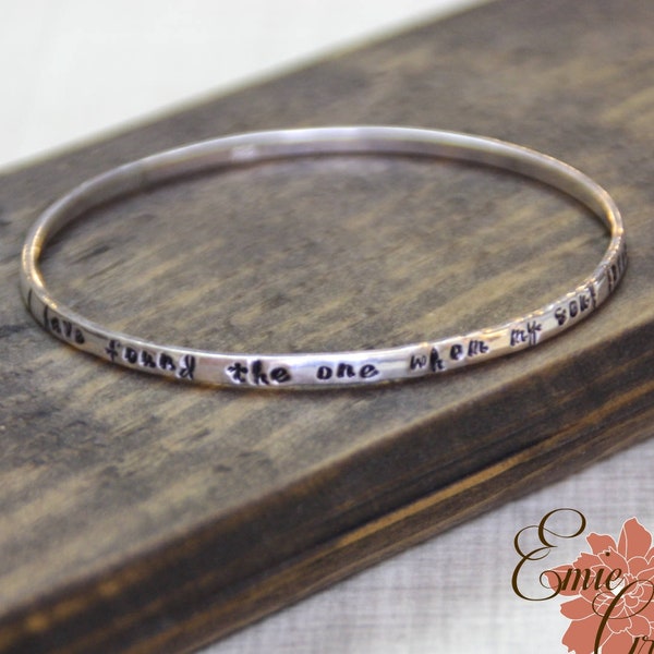 Silver Message Bangle Bracelet, Stamped Bangle, Custom Message, Sterling Silver Bangle, Hand Stamped