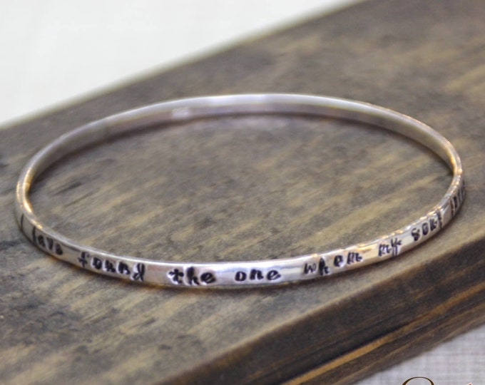 Silver Message Bangle Bracelet, Stamped Bangle, Custom Message, Sterling Silver Bangle, Hand Stamped