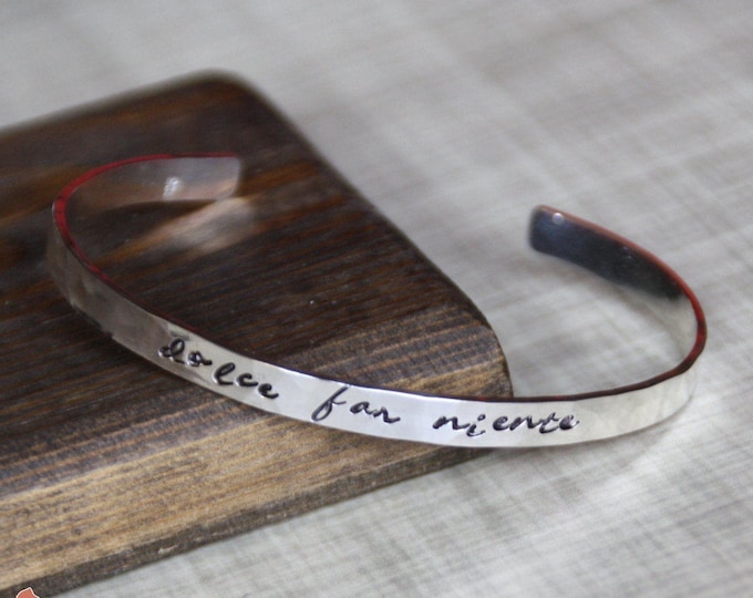 Sterling Silver 5mm Hammered Cuff Bracelet, Hand Stamped Message Bangle, Personalized