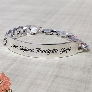Thick Sterling Silver Bar Bracelet, Identification Bracelet, Engraved Jewelry, Personalized Message