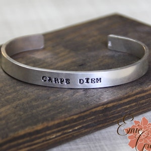 Carpe Diem, Silver Cuff Bracelet, Thick Sterling Silver Cuff, Hand Stamped READY TO SHIP image 1