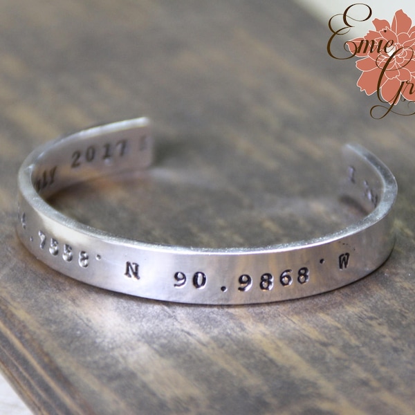 Thick Sterling Silver Cuff Bracelet, 8mm Smooth Personalized Message, Hand Stamped Message Bangle