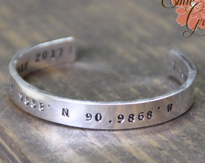 Thick Sterling Silver Cuff Bracelet, 8mm Smooth Personalized Message, Hand Stamped Message Bangle