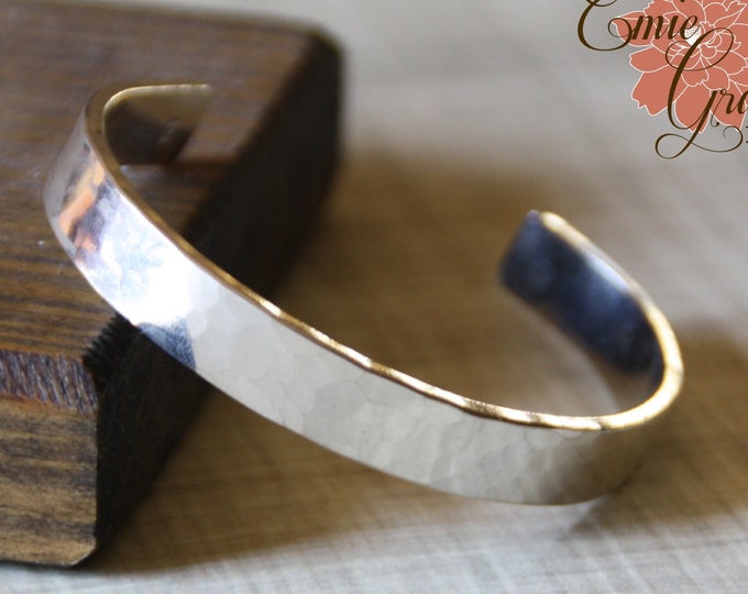 Thick Sterling Silver Cuff Bracelet, 8mm Hammered Cuff, Personalized Message, Hand Stamped Message Bangle