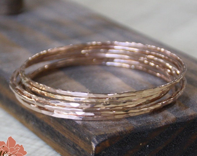 Rose Gold Filled Bangle Bracelet, Individual Bangle, Hammered Thin Rose Gold Bracelet