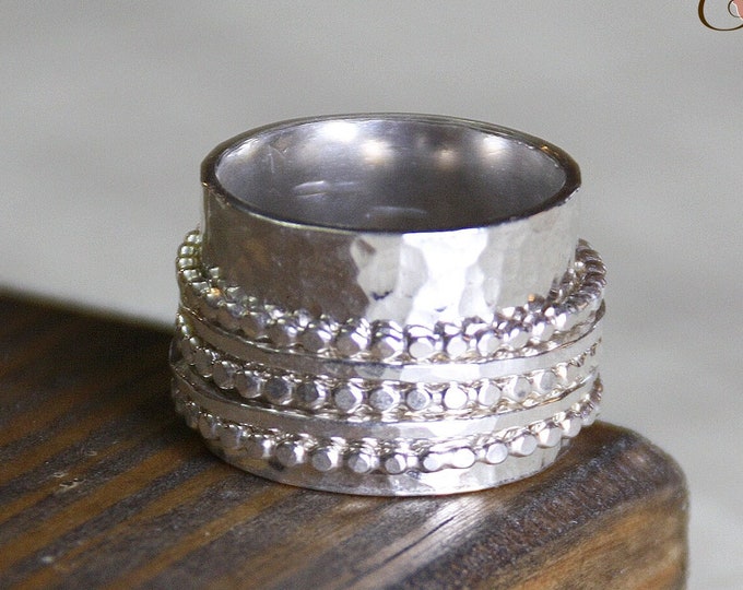Stacking Ring Spinner Ring, Sterling Silver Fidget Ring, Spinning Bands, Personalized Jewelry, Hidden Message