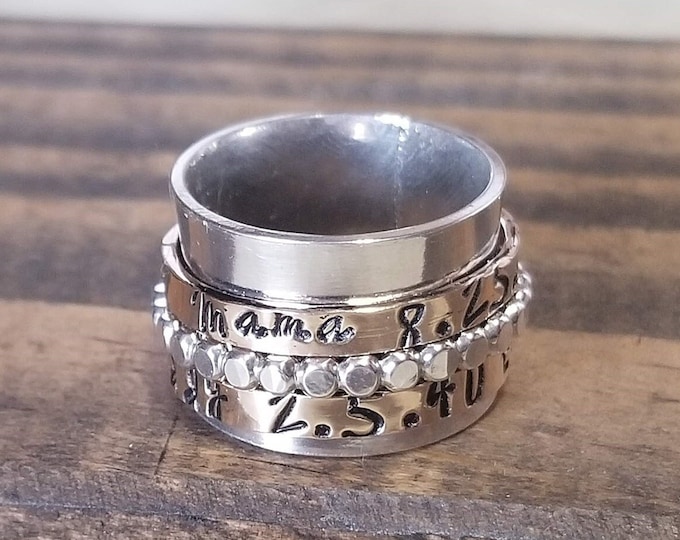 Spinner Ring, Sterling Silver and Yellow Gold Filled, Stamped Bands, Moms Ring, Personalized Jewelry, Spinning Bands