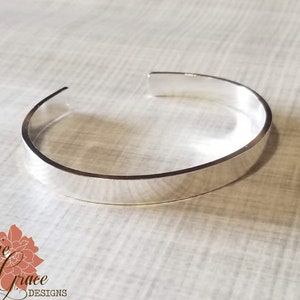 Thick Sterling Silver Cuff Bracelet, 8mm Smooth Cuff, Personalized Message, Hand Stamped Message Bangle