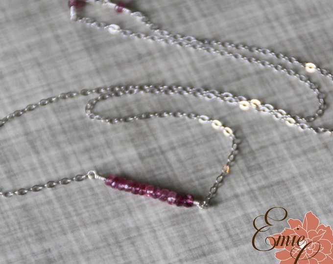 Pink Tourmaline Gemstone Bar Necklace, Sterling Silver, October Birthstone Necklace