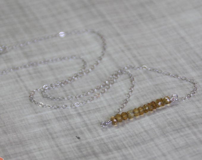 Citrine Gemstone Bar Necklace, Sterling Silver, November Birthstone Necklace