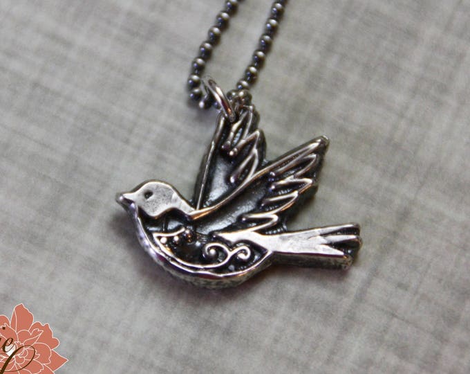 Silver Whimsy Bird Necklace, Sterling Silver and Fine Silver, PMC, Birdie