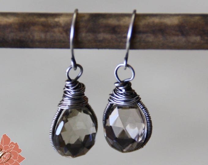 Sterling Silver and Smokey Quartz Earrings, Gemstone Drop Earrings, Wire Wrapped Stones - READY TO SHIP
