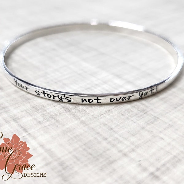 Silver Message Bangle Bracelet, Engraved Bangle, Custom Message, Sterling Silver Bangle