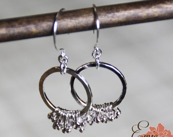 Sterling Silver Hammered Rings Earrings, Chandelier Earrings, Bright Shiny Silver Circle Earrings