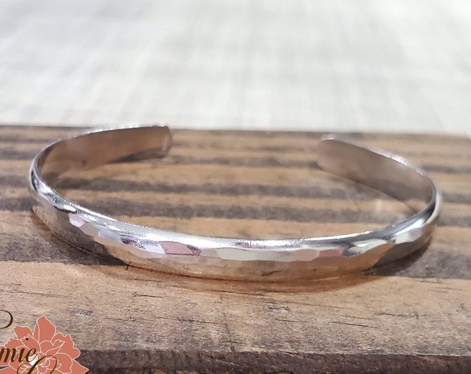 Sterling Silver Hammered Cuff Bracelet, Silver Domed Bangle, Handmade