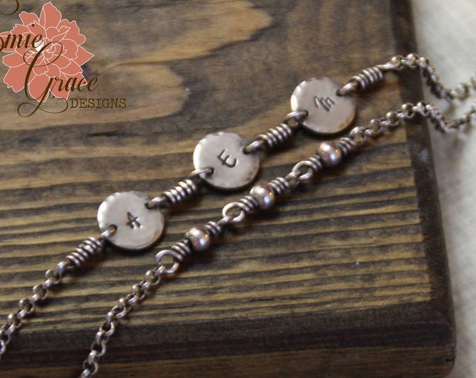 Personalized Silver Bracelet, Hand Stamped Initials, Sterling Silver, Mothers Bracelet, Double Strand Bracelet