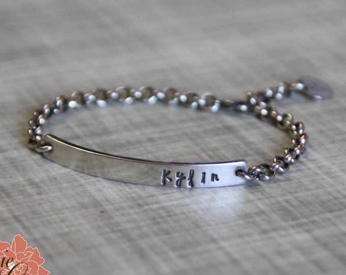 Sterling Silver Bar Bracelet, Identification Bracelet, Hand Stamped Jewelry, Personalized Message