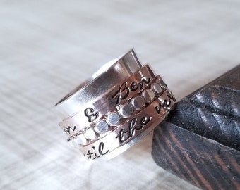 Spinner Ring, Sterling Silver and Rose Gold Filled, Stamped Bands, Moms Ring, Personalized Jewelry, Spinning Bands