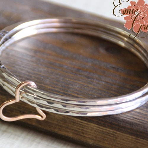 Mom & Son Silver Bracelet Set – Rhodium Plated Stretch Bangle With Heart Charm & Faith Message