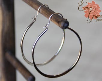 Sterling Silber große Creolen, 2 "Silber Creolen, gehämmerte Silber Creolen