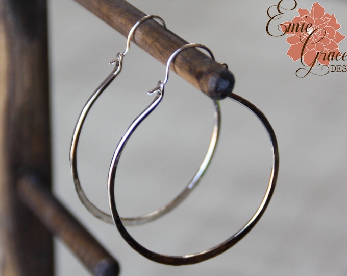 Sterling Silver Large Hoop Earrings, 2" Silver Hoops, Hammered Silver Hoops