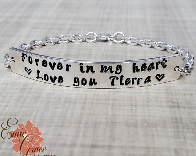 Sterling Silver Bar Bracelet, Identification Bracelet, Hand Stamped Jewelry, Personalized Message
