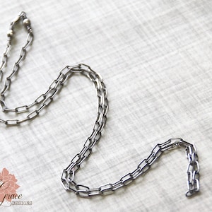 Sterling Silver Long Box Chain, Oxidized or Bright Shiny Silver, Rustic Necklace, Finished Necklace, Drawn Rectangle