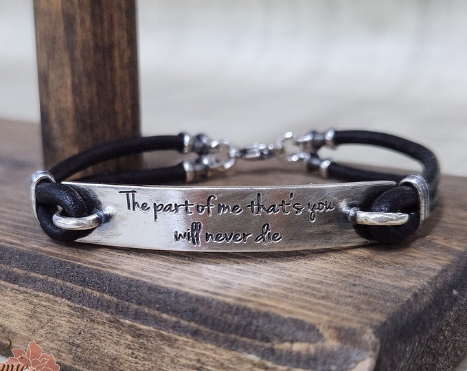 Sterling Silver Bar Bracelet, Men's Leather Cuff, Engraved Personalized Jewelry, Monogram, Hidden Message