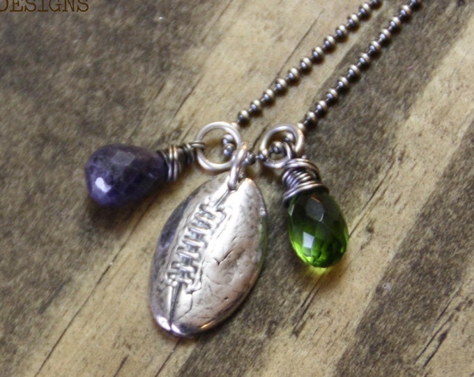 Silver Football Necklace, Fine Silver, Peridot and Sapphire Sterling Silver, Wire Wrapped Gemstones, Pmc - READY TO SHIP